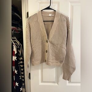 GAP Beige Open-Knit V-Neck Button Cardigan